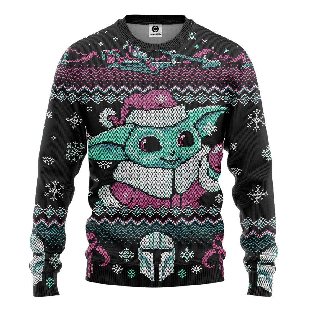 Gearhumans 3D SW Yoda Baby Ugly Christmas Custom Ugly Sweater