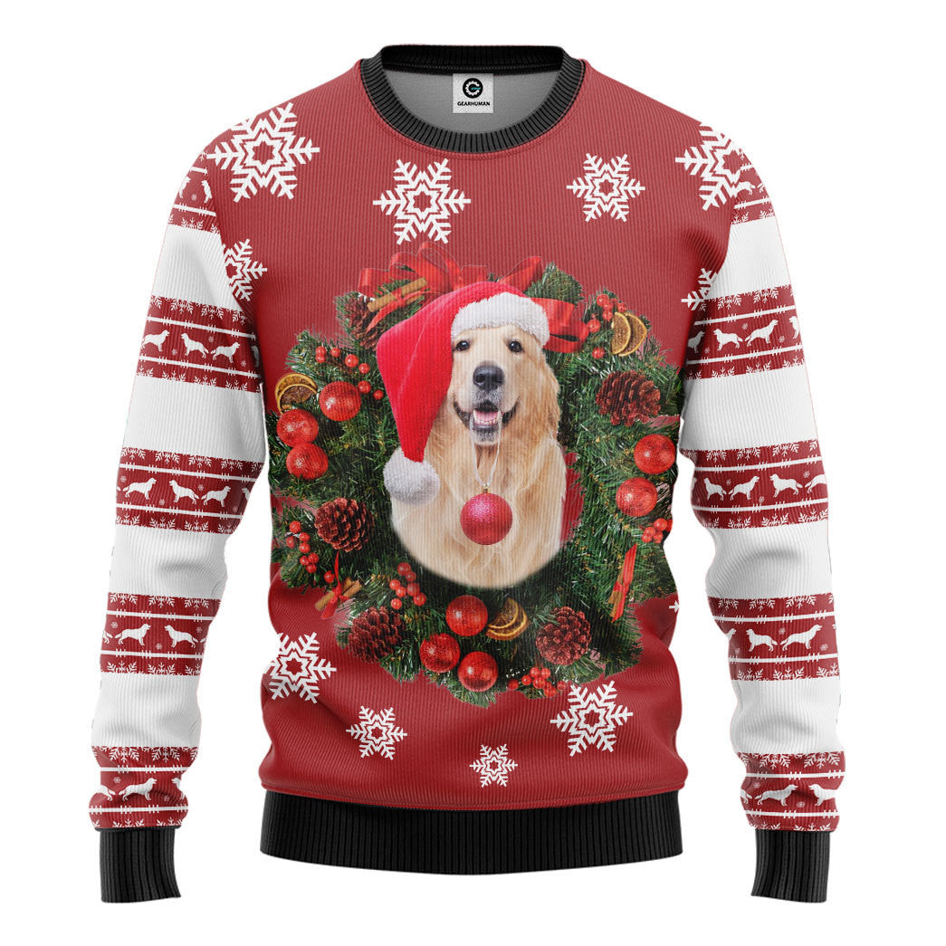 buy ugly christmas sweater with dog Gearhumans 3D Golden Retriever Dog Custom Ugly Christmas Long sleeve