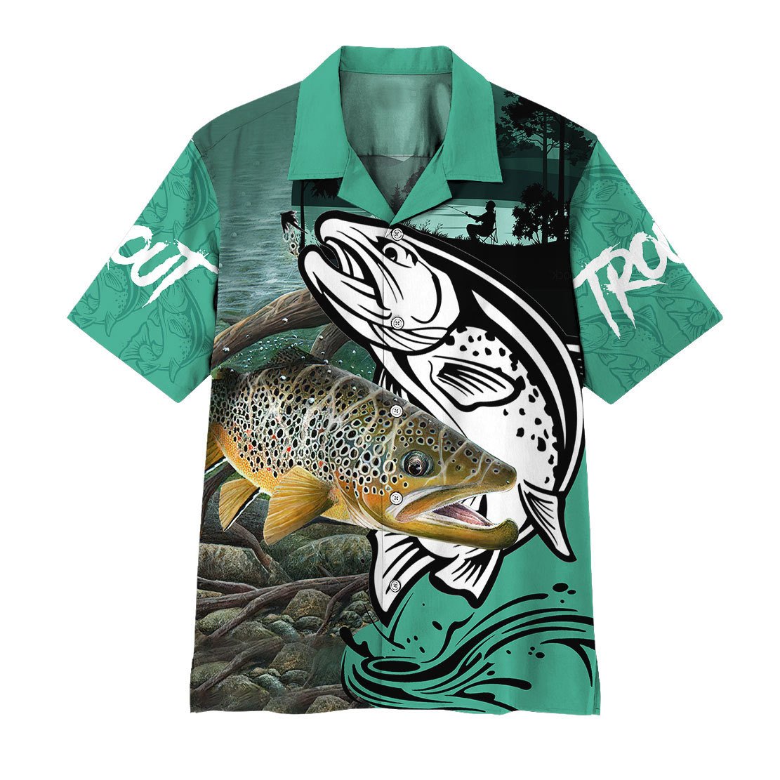 Gearhumans 3D Trout Fishing Custom Hawaiian Shirt, HAWAI Shirt / 4XL Short Sleeve Short, Hawaiian Shirts for Men
