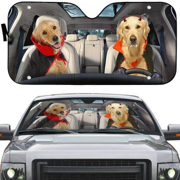 Gearhumans 3D Halloween Golden Retriever Dogs Vampire Custom Car Auto Sunshade