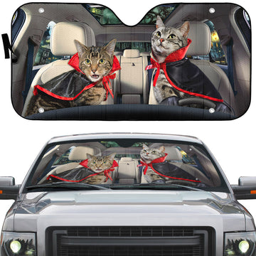 Gearhumans 3D Halloween American Shorthair Cats Vampire Custom Car Auto Sunshade