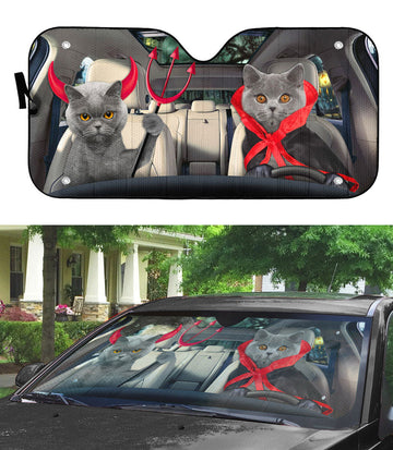 Gearhumans 3D Halloween British Shorthair Cats Vampire Custom Car Auto Sunshade