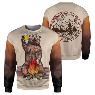 Gearhumans I Hate People - Camping Bear Beer - 3D All Over Printed Shirt