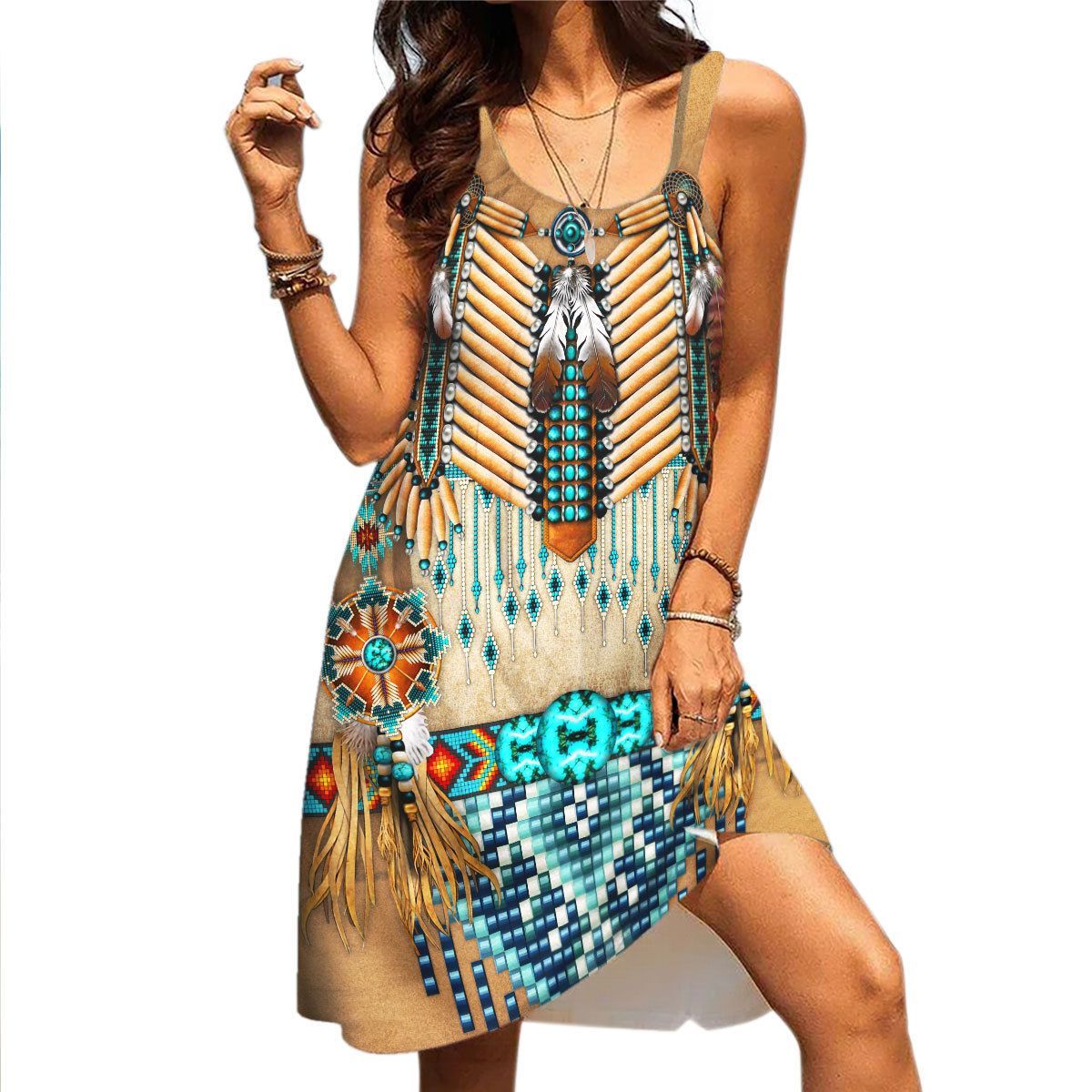 Gearhuman 3D American Native Traditional Sleeveless Beach Dress