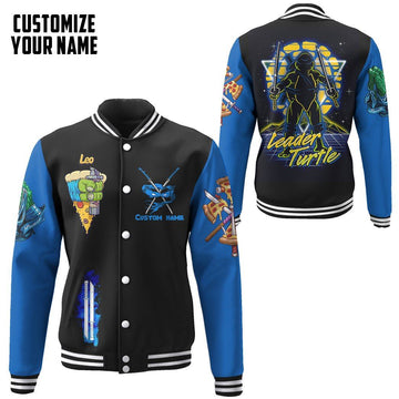 Gearhumans 3D Blue Leonardo TMNT Leo Cosplay Custom Name Baseball Jacket