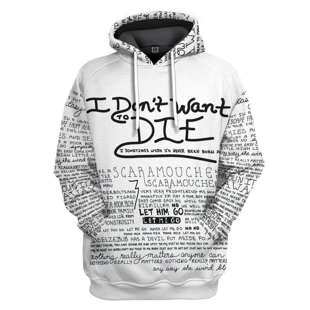 Gearhumans 3D Bohemian Rhapsody Lyric Typography Art Custom Hoodie App