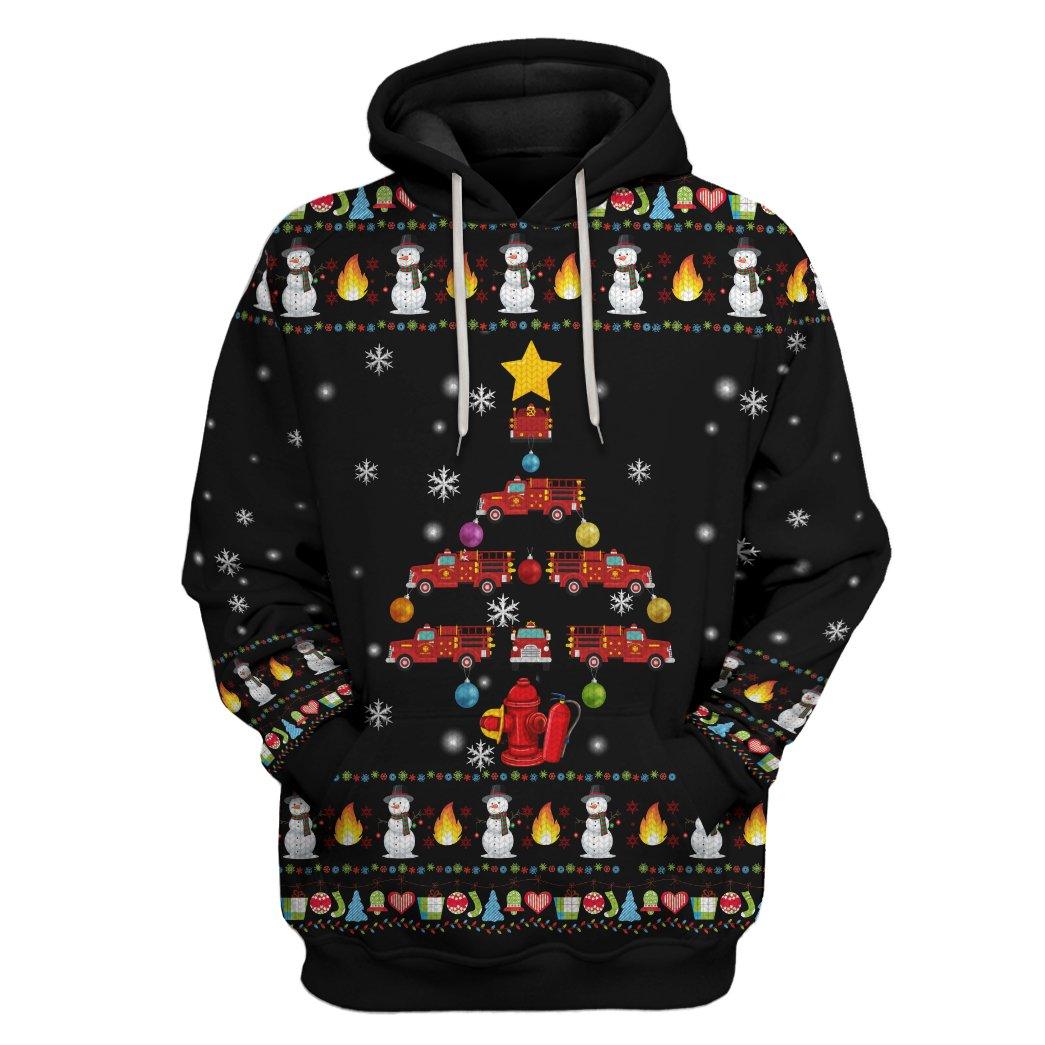 Gearhumans 3D Firefighter Truck Tree Ugly Christmas Sweater Custom Hoo