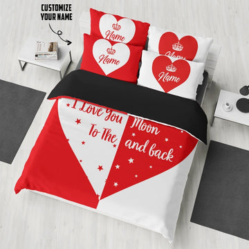 Gearhumans 3D I Love You To The Moon King & Queen Custom Name Bedding Set