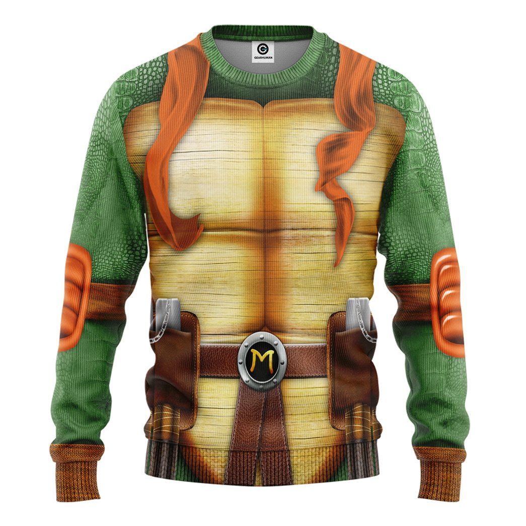 Gearhuman 3D Michelangelo TMNT Mike Mikey Cosplay Custom Tshirt Hoodie Apparel GV31121 3D Apparel Long Sleeve S 