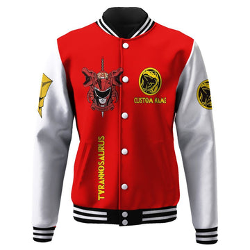 Gearhumans 3D Mighty Morphin Power Ranger Red Custom Name Baseball Jacket