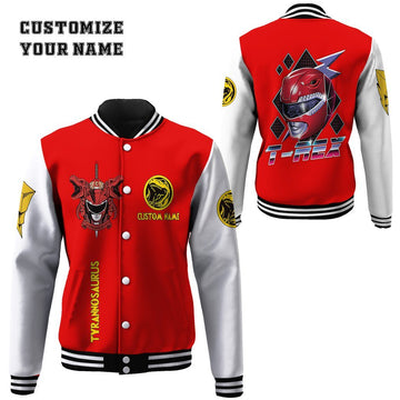 Gearhumans 3D Mighty Morphin Power Ranger Red Custom Name Baseball Jacket