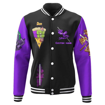 Gearhumans 3D Purple Donatello TMNT Don Donnie Cosplay Custom Name Baseball Jacket