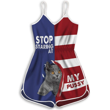 Gearhumans 3D Stop Staring At My Pussy British Shorthair Cat Custom Rompers