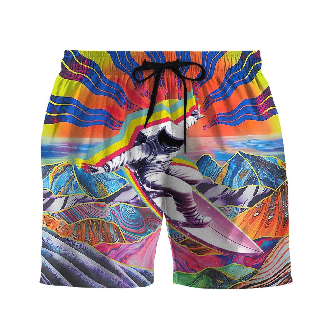 Cyber Shorts : Atomic Alien, store Fully printed men's cargo shorts, 3/4 length, cotton twill. Psychedelic, UV active, Molecule, festival wear.