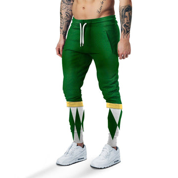 Gearhumans 3D Mighty Morphin Green Power Rangers Custom Sweatpants