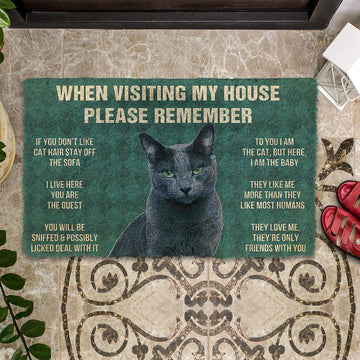 Gearhumans 3D Please Remember Russian Blue Cat House Rules Custom Doormat