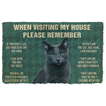 Gearhumans 3D Please Remember Russian Blue Cat House Rules Custom Doormat