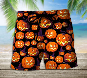 Gearhumans 3D Pumpkin Halloween Beach Shorts