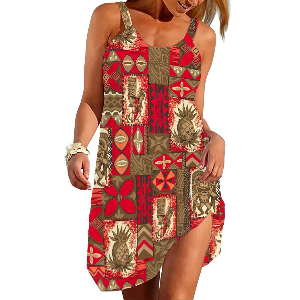 Gearhumans 3D Tiki Tiki Hawaiian Vintage Custom Beach Dress