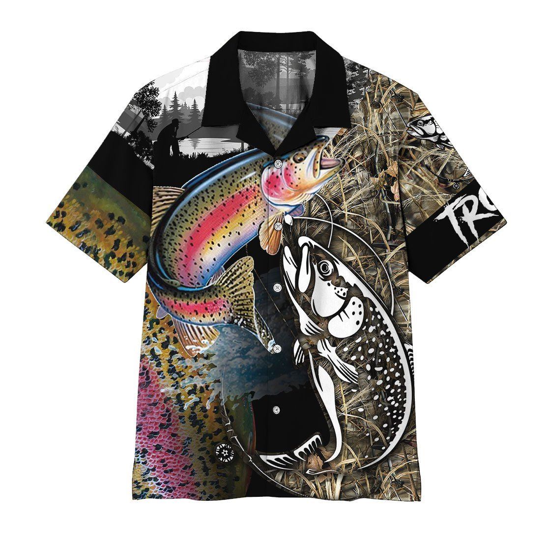 Gearhumans 3D Trout Fish Hawaii Shirt, Short Sleeve Shirt / 4XL Short Sleeve Short, Hawaiian Shirts for Men