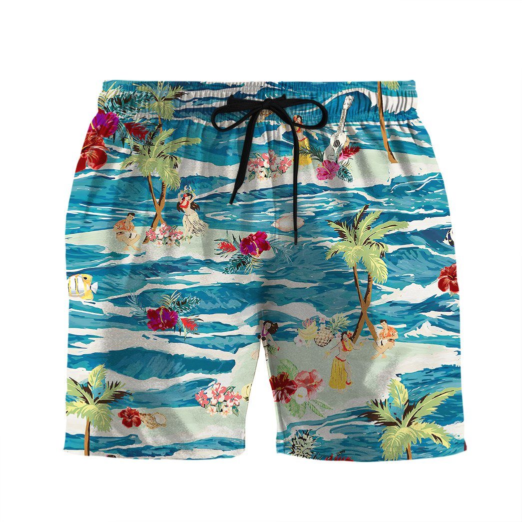 Gearhumans 3D Vintage Hawaii Custom Beach Shorts Swim Trunks
