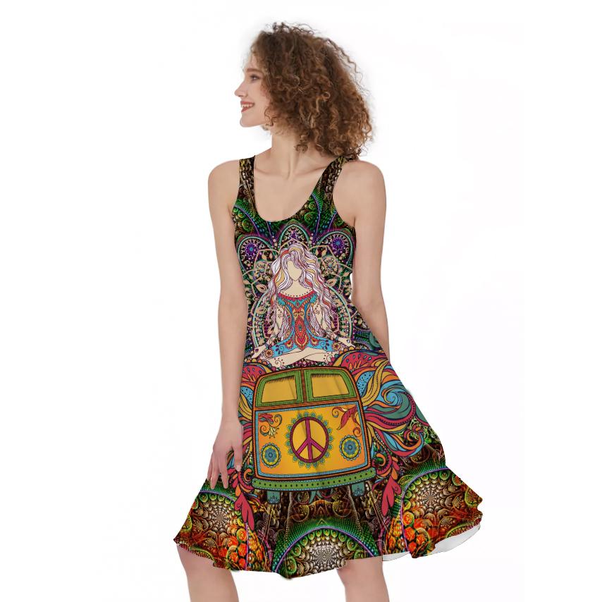 Gearhumans 3D World Of Hippie And Yoga Custom Women Dress