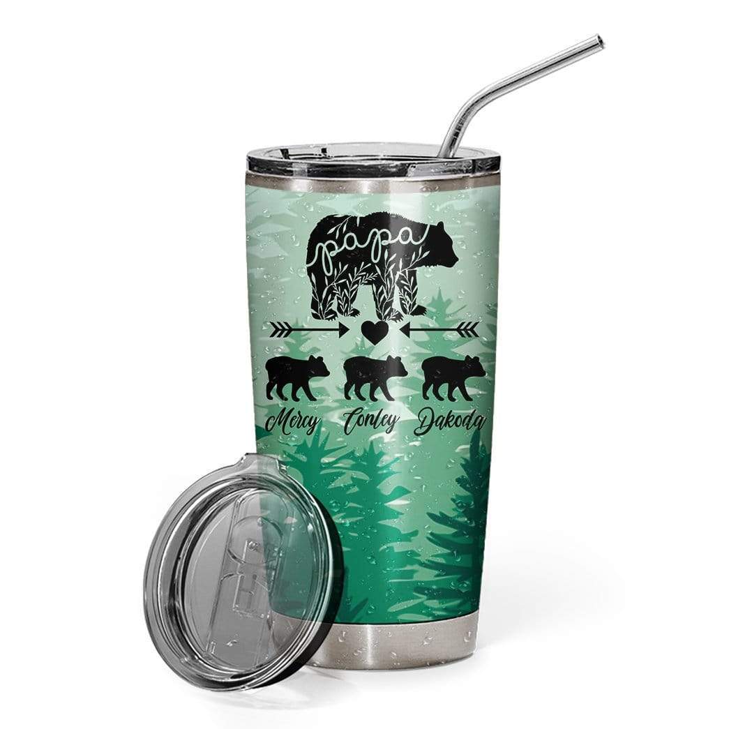 Gearhuman 3D Papabear Custom Name Design Vacuum Insulated Glitter Tumb