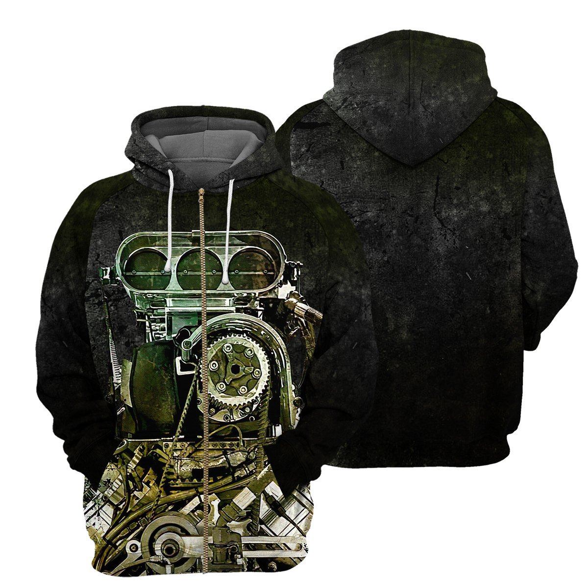 Gearhumans Black Drag Racing - 3D All Over Printed Shirt shirt 3D Apparel ZIP HOODIE S 