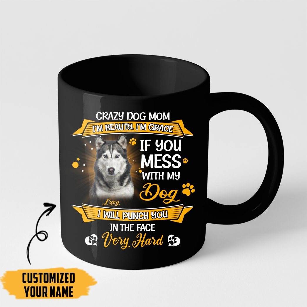 Gearhumans 3D Crazy Dog Mom Husky Custom Name Mug