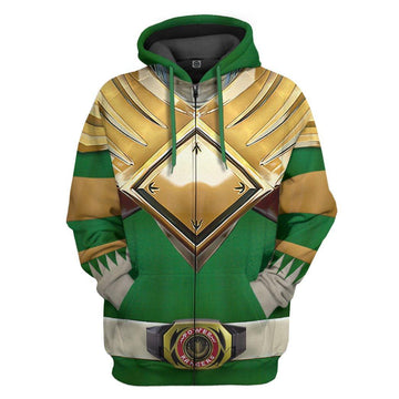 Gearhumans Mighty Morphin Green Power Rangers Custom Hoodie Apparel