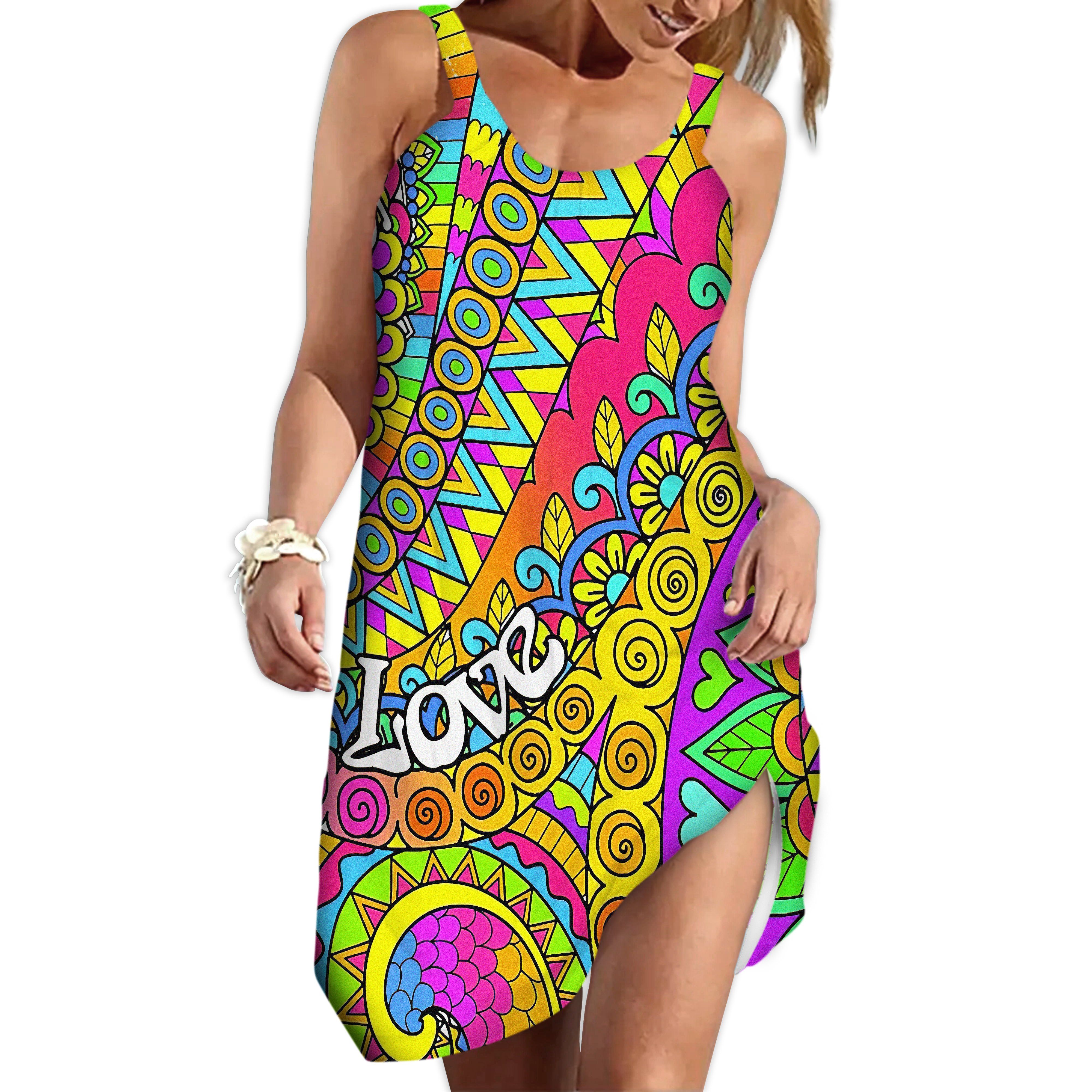 Gerhumans 3D Dont Worry Be Hippie Custom Sleeveless Beach Dress