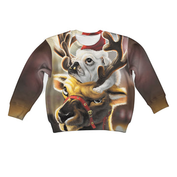 Gearhumans Pull Dog Riding Reindeer On Christmas Custom Hoodies T-shirt Apparel