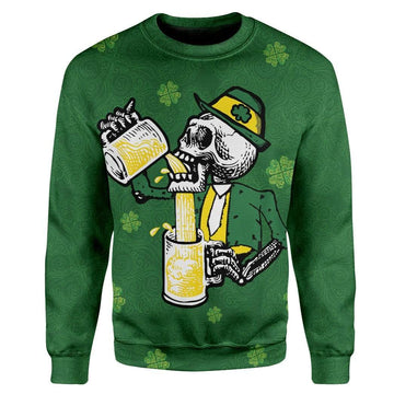 Gearhumans St Patrick's Day Drunk Skull Custom T-Shirts Hoodies Apparel