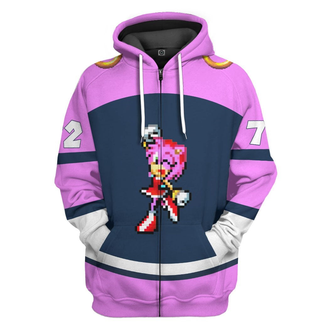 トップス amy sama Gearhumans 3D STH Amy Rose Custom Name Custom Number Tshirt Hoodie App