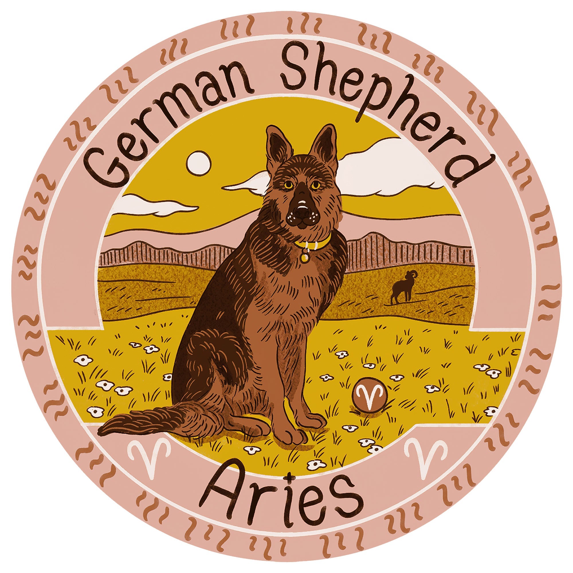Gearhumans 3D German Shepherd Dog Aries Zodiac Sign Custom Round Rug