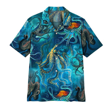 Gearhuman 3D Blue Ocean Octopus Hawaii Shirt