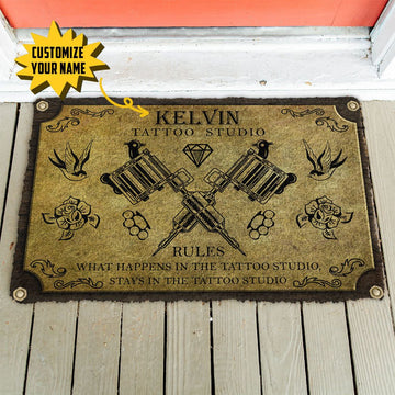 Gearhuman 3D Tattoo Studio Rules Custom Name Doormat