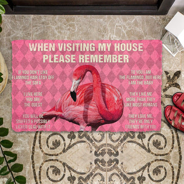 Gearhuman 3D Please Remember Pink Flamingo's House Rules Doormat