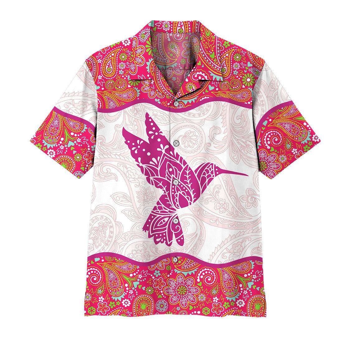 Gearhuman 3D Pink Paisley Hummingbird Hawaii Shirt