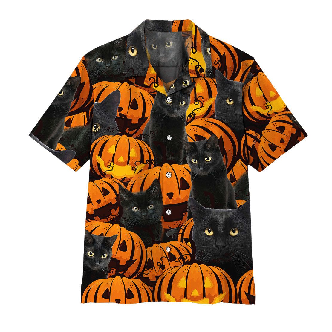 Gearhuman 3D Black Cat And Pumpkin Hawaii Shirt