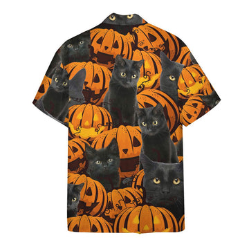 Gearhuman 3D Black Cat And Pumpkin Hawaii Shirt