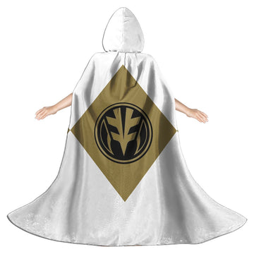 Gearhumans 3D White Ranger Custom Hooded Cloak