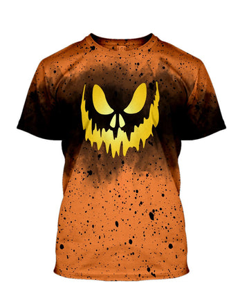 Gearhumans 3D Halloween Pumkin Tie Dye Custom Bleached Shirts