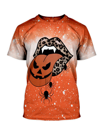 Gearhumans 3D Halloween Leopard Tongue Custom Bleached Shirt