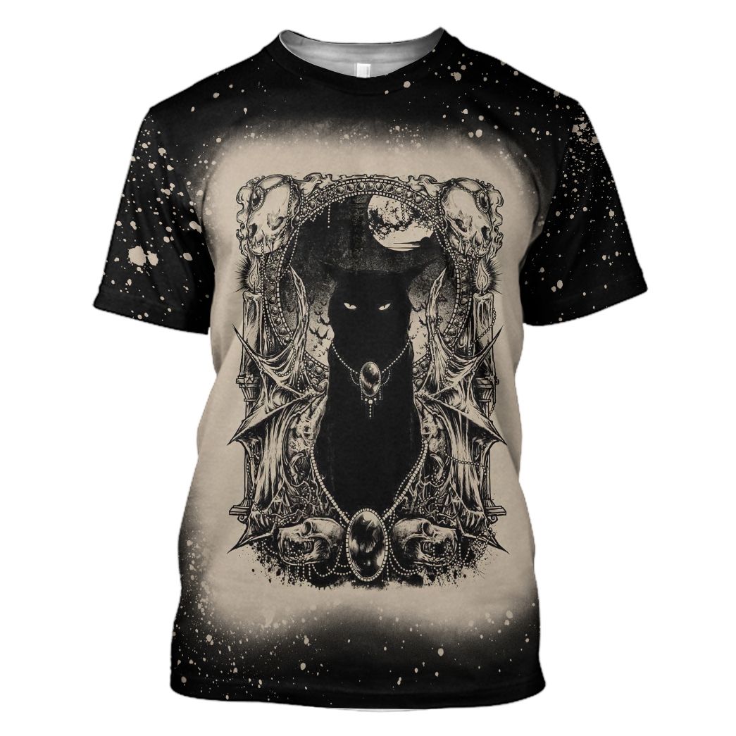 Gearhumans 3D Halloween Black Cat Magic Night Custom Bleached Tshirt