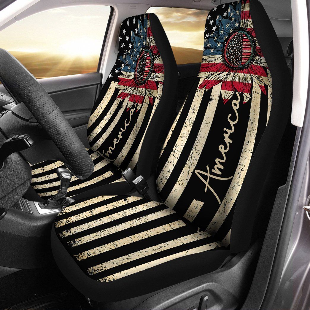 Gearhumans 3D America Sunflower Independence Day Custom Car Seat Cover GW2806213 Car Seat Covers