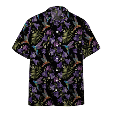 Gearhumans 3D Beautiful Violet Cornflowers And Hummingbirds Custom Hawaii Shirt