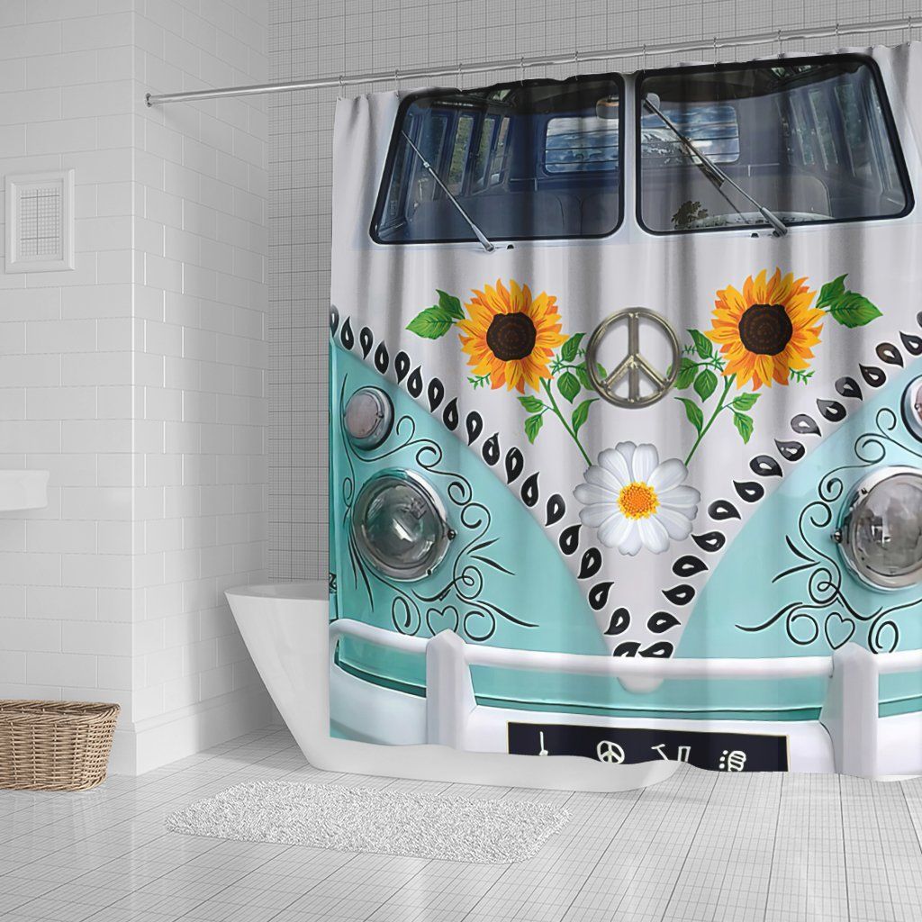 Gearhumans 3D Hippie Car Sunflower Dasiy Custom Shower Curtain GS2806215 Shower Curtain