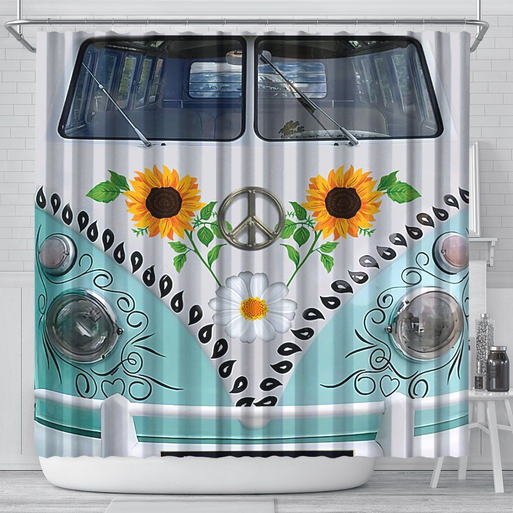 Gearhumans 3D Hippie Car Sunflower Dasiy Custom Shower Curtain GS2806215 Shower Curtain