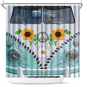 Gearhumans 3D Hippie Car Sunflower Dasiy Custom Shower Curtain